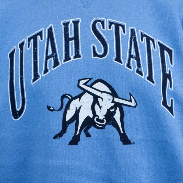 Light Blue Women's Utah State Crew Sweatshirt with Aggie Bull Underneath